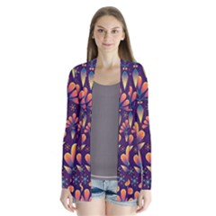 Floral Abstract Purple Pattern Drape Collar Cardigan by paulaoliveiradesign