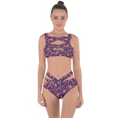 Floral Abstract Purple Pattern Bandaged Up Bikini Set 