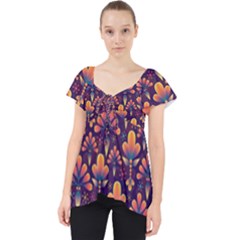 Floral Abstract Purple Pattern Dolly Top by paulaoliveiradesign