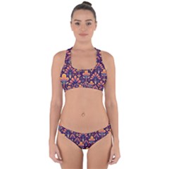 Floral Abstract Purple Pattern Cross Back Hipster Bikini Set