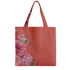 Flower Illustration Rose Floral Pattern Zipper Grocery Tote Bag by paulaoliveiradesign