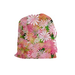 Pink Flowers Floral Pattern Drawstring Pouches (large)  by paulaoliveiradesign