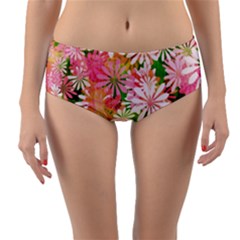 Pink Flowers Floral Pattern Reversible Mid-waist Bikini Bottoms