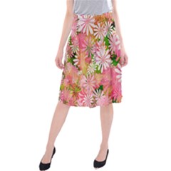 Pink Flowers Floral Pattern Midi Beach Skirt by paulaoliveiradesign