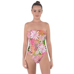 Pink Flowers Floral Pattern Tie Back One Piece Swimsuit