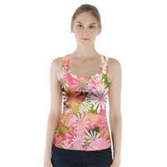 Pink Flowers Floral Pattern Racer Back Sports Top by paulaoliveiradesign