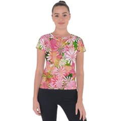 Pink Flowers Floral Pattern Short Sleeve Sports Top 