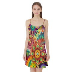 Colorful Abstract Pattern Kaleidoscope Satin Night Slip by paulaoliveiradesign