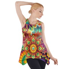 Colorful Abstract Pattern Kaleidoscope Side Drop Tank Tunic by paulaoliveiradesign