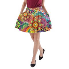 Colorful Abstract Pattern Kaleidoscope A-line Pocket Skirt by paulaoliveiradesign