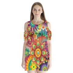 Colorful Abstract Pattern Kaleidoscope Shoulder Cutout Velvet  One Piece by paulaoliveiradesign