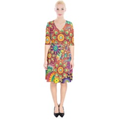 Colorful Abstract Pattern Kaleidoscope Wrap Up Cocktail Dress