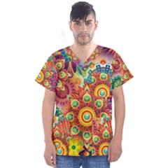 Colorful Abstract Pattern Kaleidoscope Men s V-neck Scrub Top