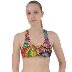 Colorful Abstract Pattern Kaleidoscope Criss Cross Racerback Sports Bra by paulaoliveiradesign