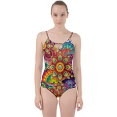 Colorful Abstract Pattern Kaleidoscope Cut Out Top Tankini Set