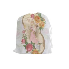 Vintage Floral Illustration Drawstring Pouches (large)  by paulaoliveiradesign