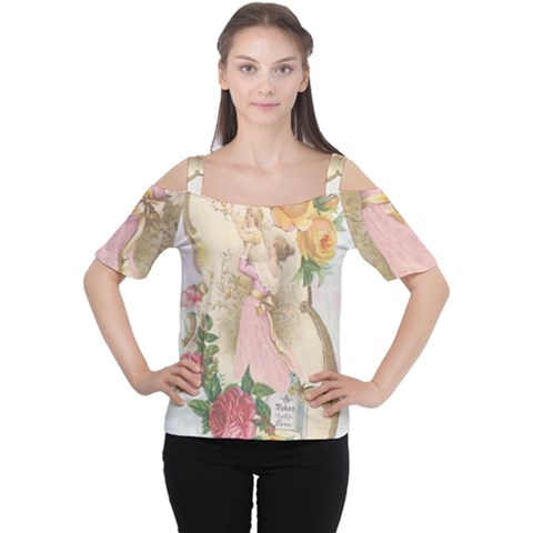 Vintage Floral Illustration Cutout Shoulder Tee by paulaoliveiradesign