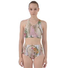 Vintage Floral Illustration Racer Back Bikini Set