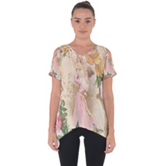 Vintage Floral Illustration Cut Out Side Drop Tee