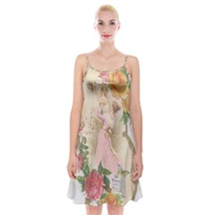 Vintage Floral Illustration Spaghetti Strap Velvet Dress