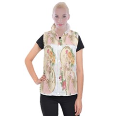 Vintage Floral Illustration Women s Button Up Puffer Vest