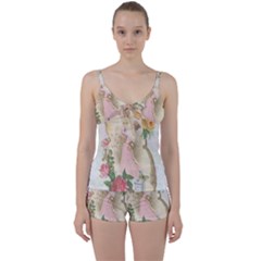 Vintage Floral Illustration Tie Front Two Piece Tankini by paulaoliveiradesign