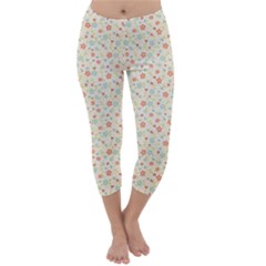 Colorful Pink Floral Cute Pattern Capri Winter Leggings 