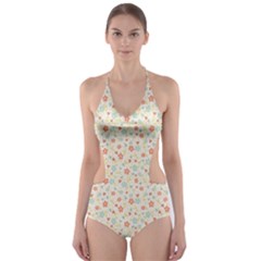 Colorful Pink Floral Cute Pattern Cut-out One Piece Swimsuit by paulaoliveiradesign