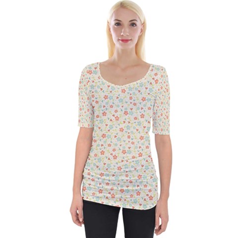 Colorful Pink Floral Cute Pattern Wide Neckline Tee by paulaoliveiradesign