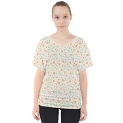 Colorful Pink Floral Cute Pattern V-neck Dolman Drape Top