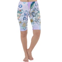 Funny, Cute Frog With Waterlily And Leaves Cropped Leggings  by FantasyWorld7