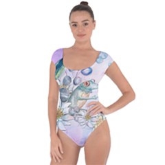 Funny, Cute Frog With Waterlily And Leaves Short Sleeve Leotard 