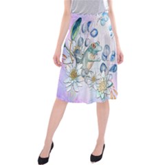 Funny, Cute Frog With Waterlily And Leaves Midi Beach Skirt by FantasyWorld7