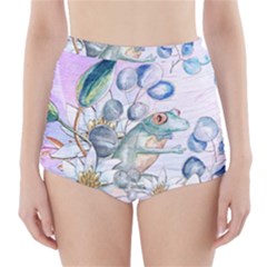 Funny, Cute Frog With Waterlily And Leaves High-waisted Bikini Bottoms by FantasyWorld7