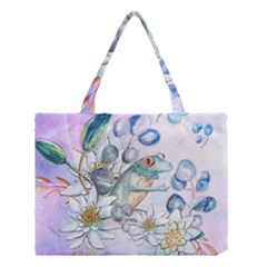 Funny, Cute Frog With Waterlily And Leaves Medium Tote Bag by FantasyWorld7