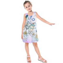 Funny, Cute Frog With Waterlily And Leaves Kids  Sleeveless Dress by FantasyWorld7