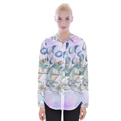 Funny, Cute Frog With Waterlily And Leaves Womens Long Sleeve Shirt