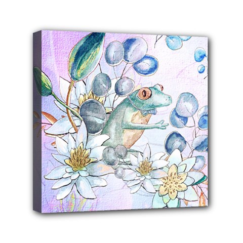 Funny, Cute Frog With Waterlily And Leaves Mini Canvas 6  X 6  by FantasyWorld7