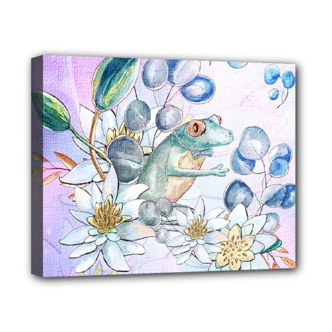 Funny, Cute Frog With Waterlily And Leaves Canvas 10  X 8  by FantasyWorld7