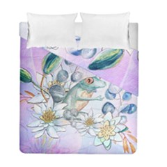 Funny, Cute Frog With Waterlily And Leaves Duvet Cover Double Side (full/ Double Size)