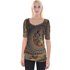 Steampunk, Awesoeme Clock, Rusty Metal Wide Neckline Tee