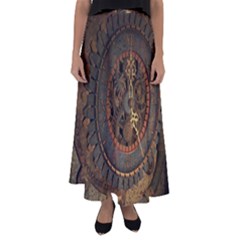 Steampunk, Awesoeme Clock, Rusty Metal Flared Maxi Skirt