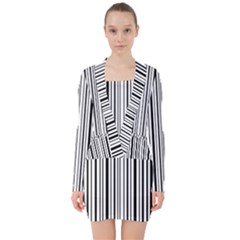 Barcode V-neck Bodycon Long Sleeve Dress