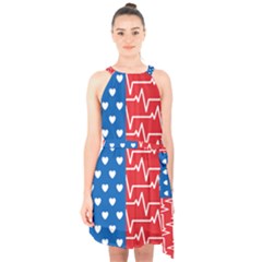 Usa Flag Halter Collar Waist Tie Chiffon Dress