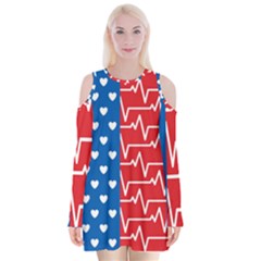 Usa Flag Velvet Long Sleeve Shoulder Cutout Dress