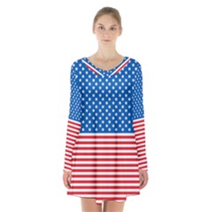 Usa Flag Long Sleeve Velvet V-neck Dress by stockimagefolio1