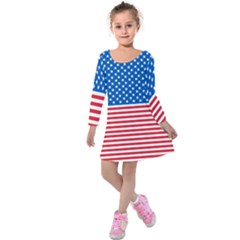 Usa Flag Kids  Long Sleeve Velvet Dress