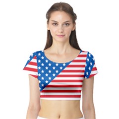 Usa Flag Short Sleeve Crop Top (tight Fit) by stockimagefolio1