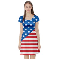 Usa Flag Short Sleeve Skater Dress