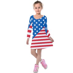 Usa Flag Kids  Long Sleeve Velvet Dress by stockimagefolio1